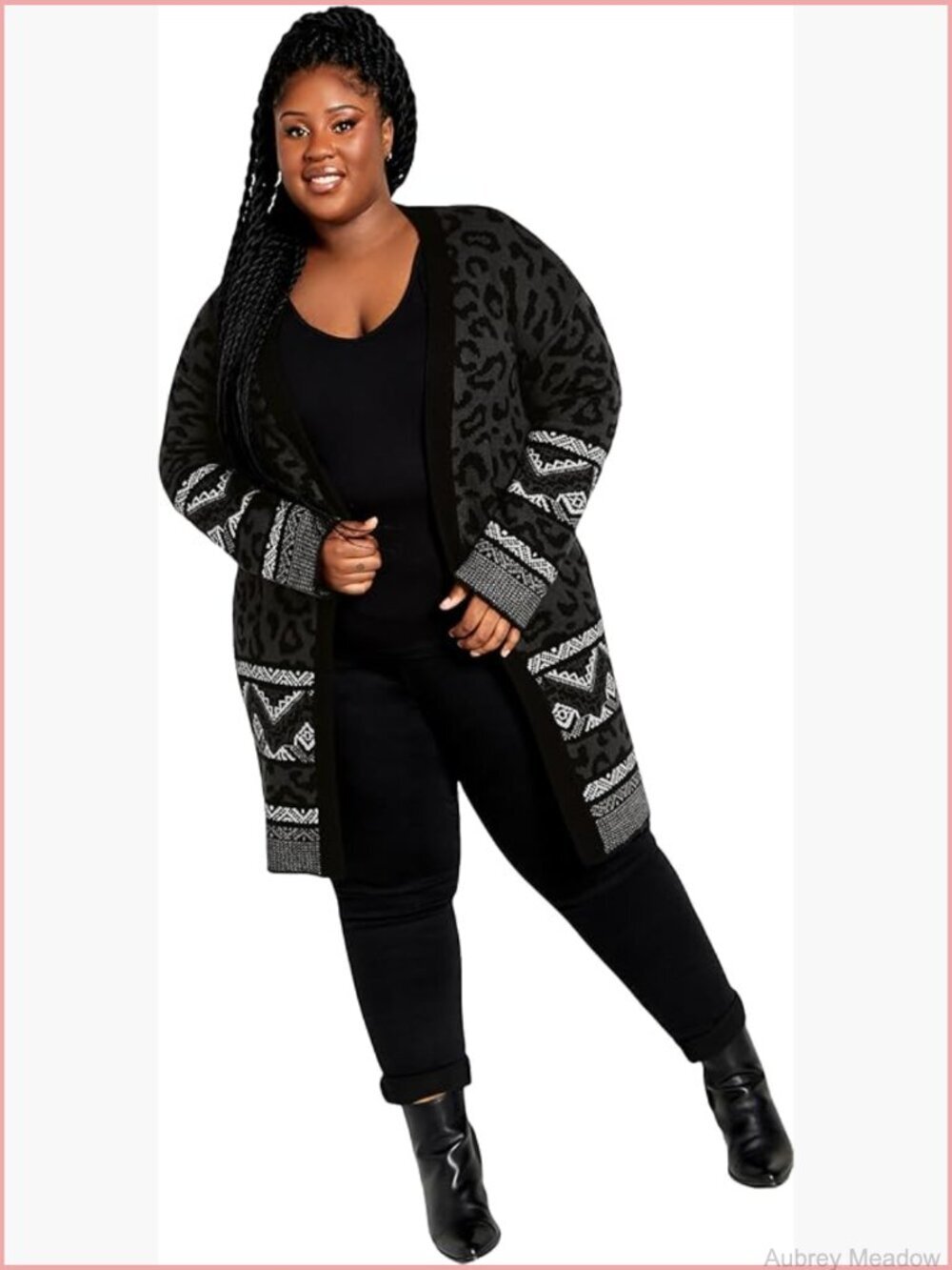 Plus Size Coatigan Open Front Relaxed Fit Long Sleeve Animal Print Cardigan